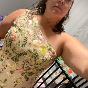 Mac Duggal One-Shoulder Floral Dress in Pastel Hues